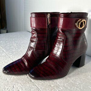 Tamaris SZ 6.5 Crocodile Wine colored ankle boot Western Ranchland Y2K Retro